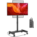 Perlegear Rolling TV Stand with Power Outlet for 26-50 inch TVs up to 55 lbs, Tilting Mobile TV Cart Portrait to Landscape, 8 Height Settings, Mobile TV Stand with Wheels, Max VESA 300x300mm, PGTVMC19 Perlegear