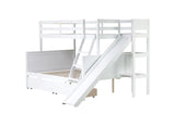 Bellemave Bunk beds Twin Over Full Size Slide and Stair, bunk Bed with Storage, Twin Over Full bunk beds for Kids, Floor bunk Bed, Low bunk Bed for Kids，White Bellemave