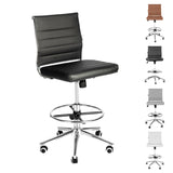 LUCKWIND Drafting Chair Tall Office Chair Ribbed - Mid-Back PU Leather Standing Desk Stool with Adjustable Foot Ring Wide Seat Tilt-Tension Rocker Lumbar Support Swivel Rolling 400lbs, Black LUCKWIND