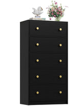 Nicehill Black Dresser for Bedroom with 5 Drawers, Fabric Dresser Storage Tower, Chest of Drawers for Closet, Living Room, Hallway, Entryway,Wood Dresser(Black) Nicehill