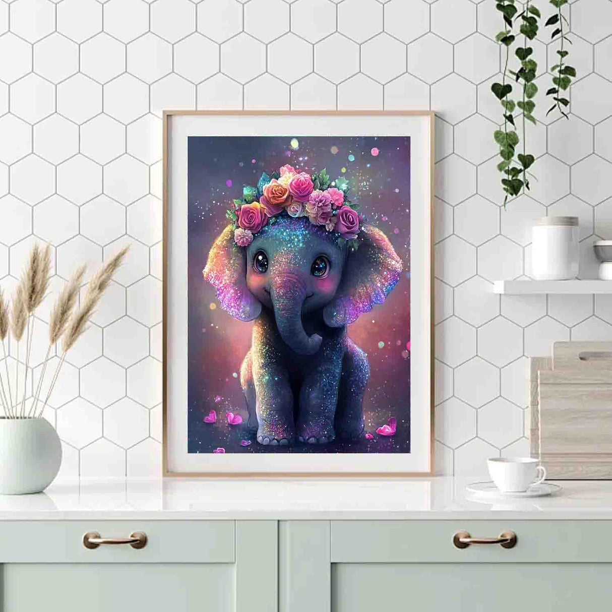 Elephant Diamond Art Kits for Adults,Flower Diamond Art Diamond Painting Kit,5D Diamond Painting DIY Full Drill Diamond Dots Painting with Tools,Gem Craft for Home Wall Decor 11.8x15.7in Kaixine