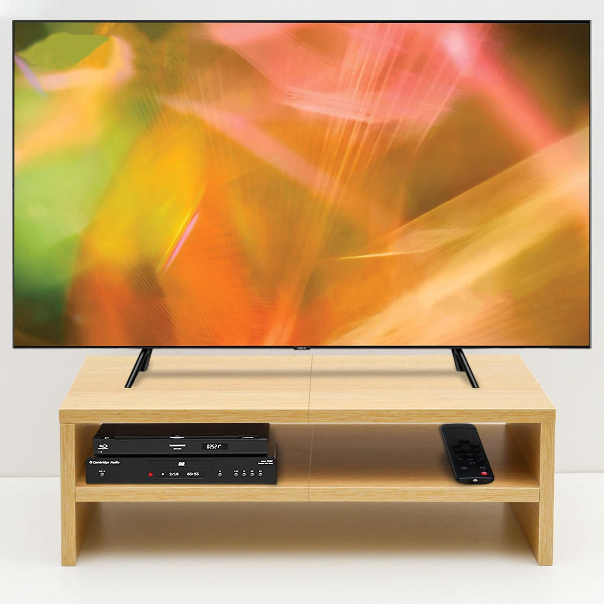 TEAMIX 2 Tiers Desktop Monitor Stand Riser 20 Inch Printer Stand with Storage Small TV Riser Laptop Wooden Desk Organizer Shelf Bookshelf Maple (Natural Maple, 2 Tiers) TEAMIX