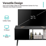 SUPER DEAL 2 Tier Retro Modern Coffee Table with Open Storage Shelf for Living Room, 40 Inch Rectangle Wooden Accent Center Table Sofa Side Table for Indoor Bedroom Apartment Small Spaces, Black SUPER DEAL