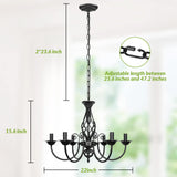 6-Light Farmhouse Candle Chandelier for Living Room, Rustic Industrial Pendant Ceiling Light fixture, Vintage Hanging Lamp for Bedroom Hallway Kitchen Dining Room Foyer, Matte Black E12 Socket VerRon