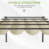 EBE 12'x16' Outdoor Pergola, Metal Patio Pergolas, Heavy Duty Retractable Awning Pergola Sun Shade Canopy for Decks, Gardens and Backyards, Beige EBE
