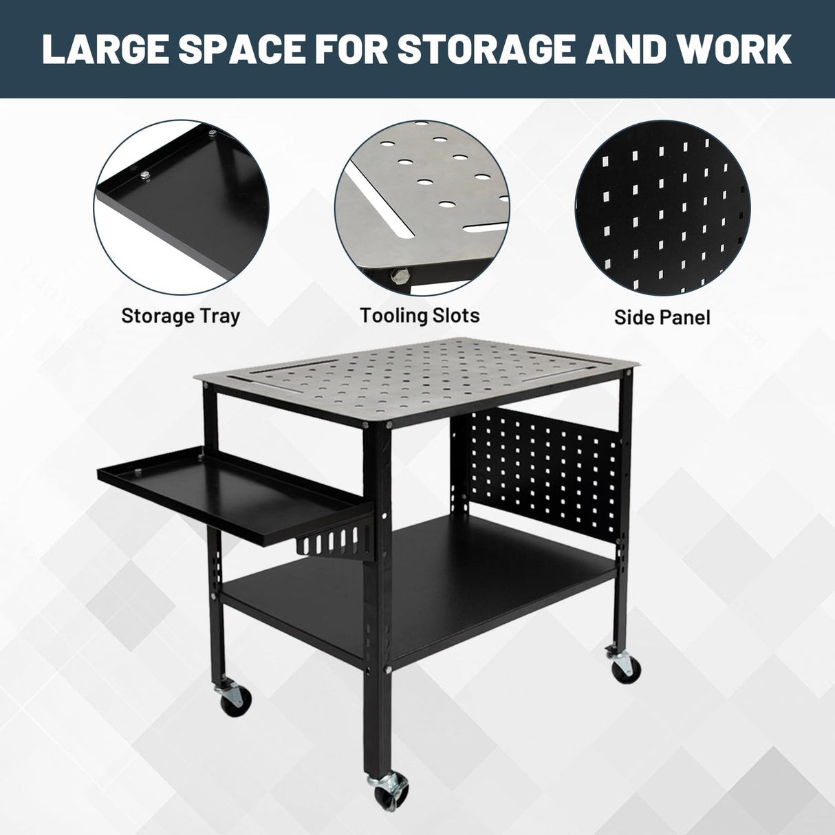 Hymula Welding Table 36" X 24" 1200lbs Load Capacity Heavy Duty Carbon Steel Weld Table for Shop Home Garage, Casters with Brakes, Black Hymula