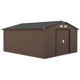 Outsunny 11' x 13' Outdoor Storage Shed, Garden Tool Metal Shed with Foundation Kit, Double Lockable Door, Air Vents and Sloping Roof, for Backyard, Patio, Lawn, Brown Outsunny
