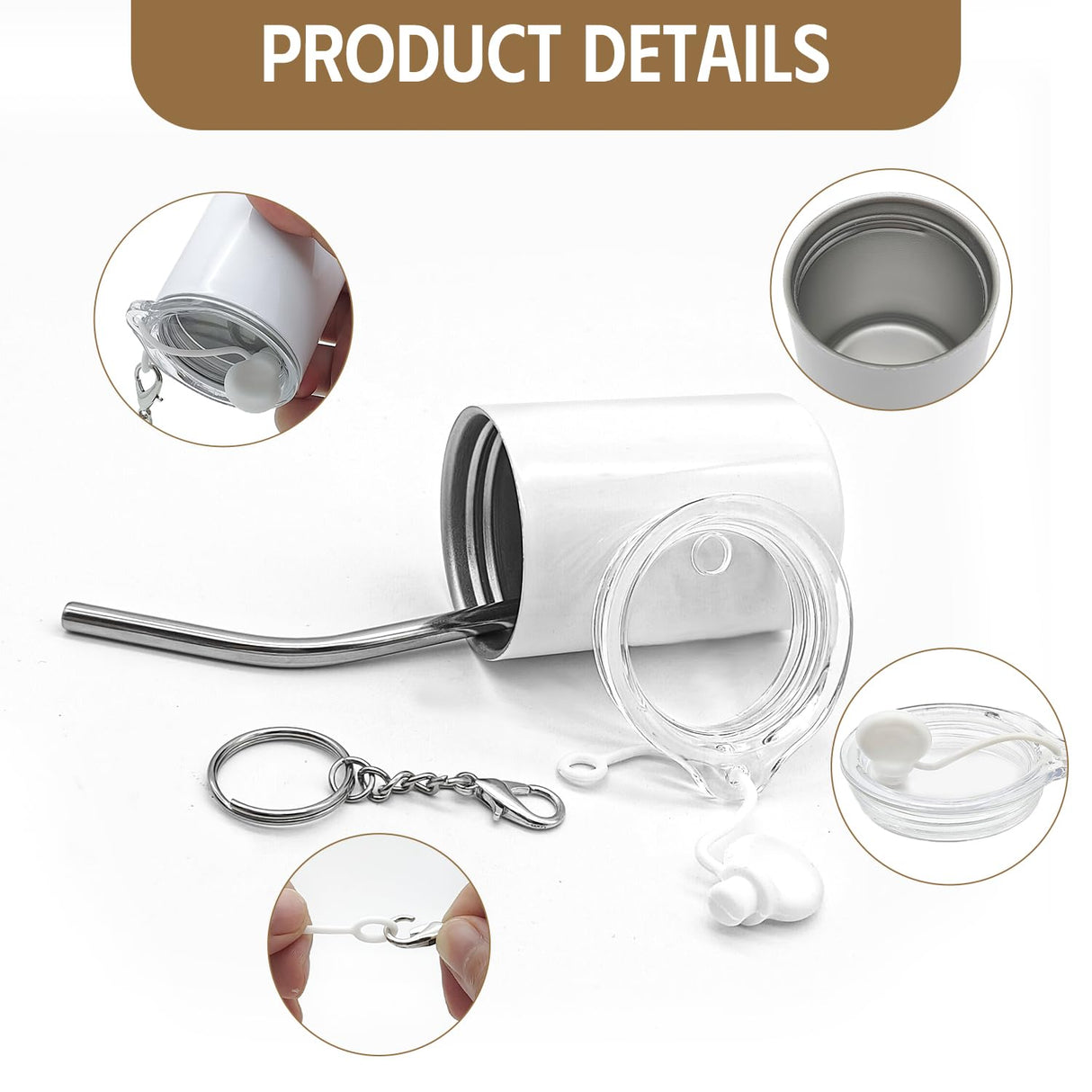 YOUKE OLA 16 Pack Sublimation Shot Glasses Tumblers Blanks Stainless Steel Double Wall Mini Tumbler with Keychain Cute Shot Glasses Set Bulk for Sublimation Oven Printing, White 3oz YOUKE OLA