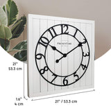 Presentime & Co 21" Farmhouse Square Shiplap Barn Door Wood Clock - White, Arabic Numeral. Home Decoration/Wall Decoration/Farmhouse Décor for Living Room, Dining Room, and Entryway. Presentime