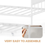 Daybed with Trundle, Metal Twin Size Day Bed with Stylish Headboard, Sofa BedFrame with Pop Up Foldable Trundle Bed, Heavy Duty Steel Slats Platform for Living Room, Bedroom and Guest Room, White IDEALHOUSE