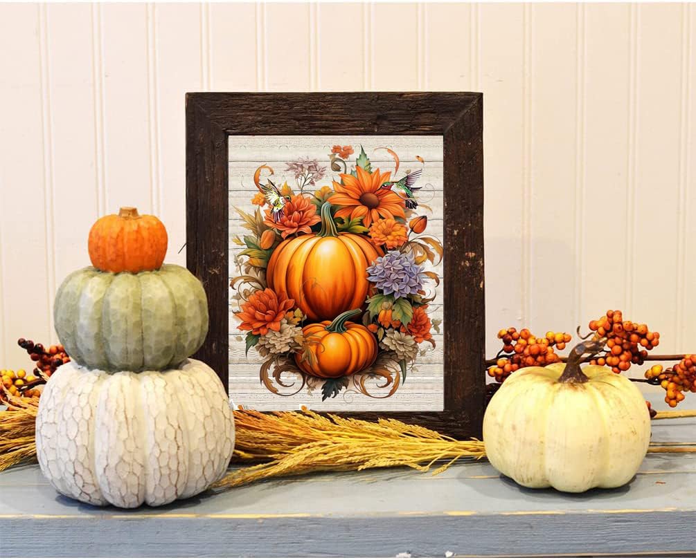MjhRcll Fall Pumpkin Diamond Painting Kits,5D DIY Thanksgiving Diamond Painting Kits for Adults,Full Round Drill Diamond Dots for Home Holiday Decor Inch12X16/30x40cm MjhRcll