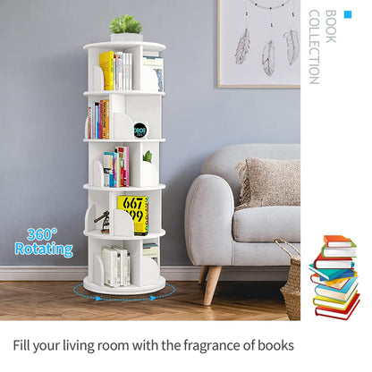 Nisorpa 5-Tier 360° Rotating Bookshelf and Storage Rack for Home and Office - WoodArtSupply