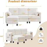 MAGIC UNION Convertible Sectional Couches for Living Room - Small Space Couches L-Shaped Sofa, Upholstered 3 Seats Sofas W/Storage Chaise, USB Ports, Side Pockets and Pillows (Chenille Fabric, White) MAGIC UNION