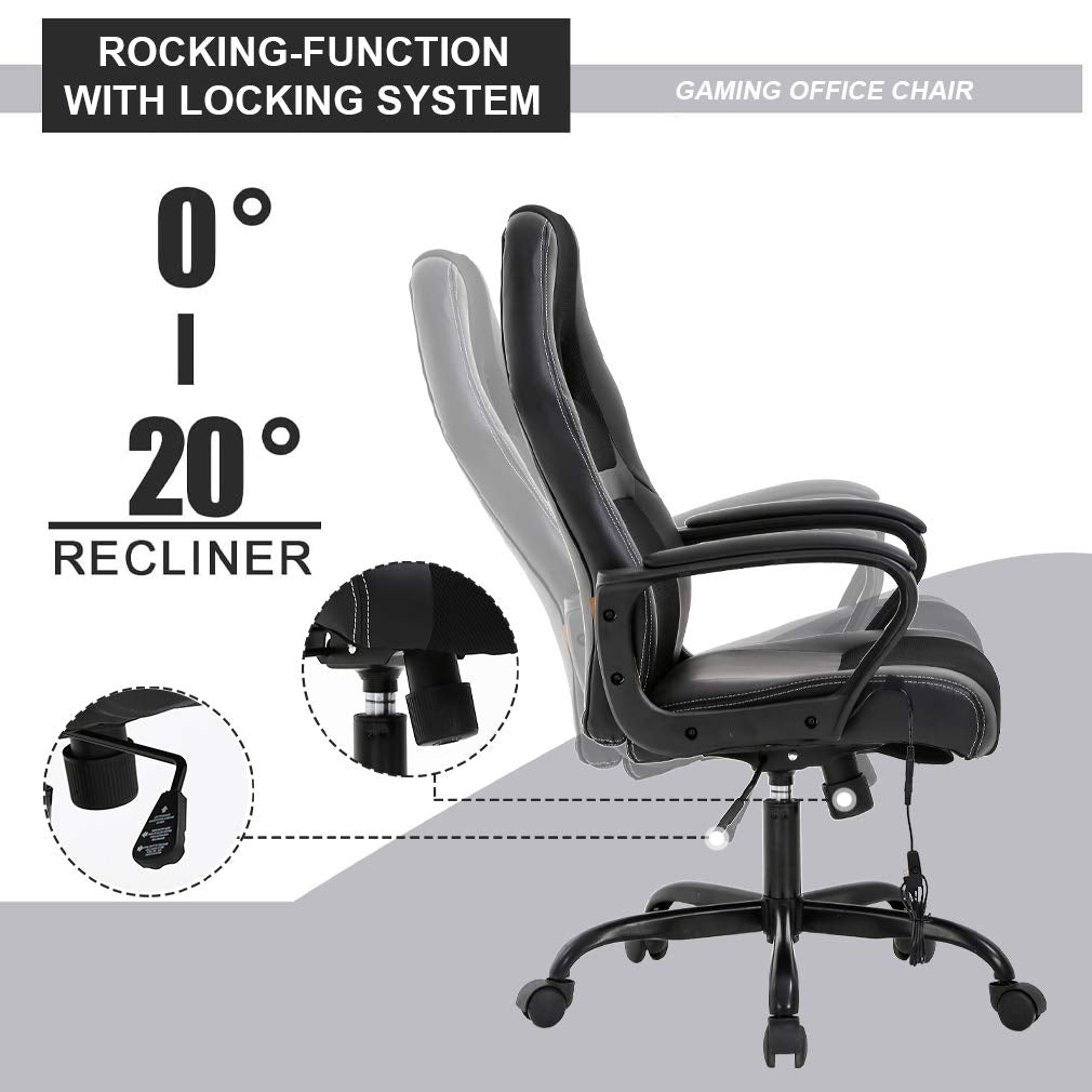 BestOffice PC Gaming Chair Massage Office Chair Ergonomic Desk Chair Adjustable PU Leather Racing Chair with Lumbar Support Headrest Armrest Task Rolling Swivel Computer Chair for Women Adults(Black) BestOffice