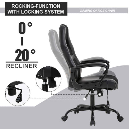 BestOffice PC Gaming Chair Massage Office Chair Ergonomic Desk Chair Adjustable PU Leather Racing Chair with Lumbar Support Headrest Armrest Task Rolling Swivel Computer Chair for Women Adults(Black)