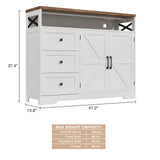 Befrases Farmhouse Buffet Cabinet with Drawers & Open Shelf, Sideboard with Storage, Kitchen Pantry Cabinet Hutch, Coffee Bar Station for Kitchen, Dining Room, Living Room, 47" L White Befrases