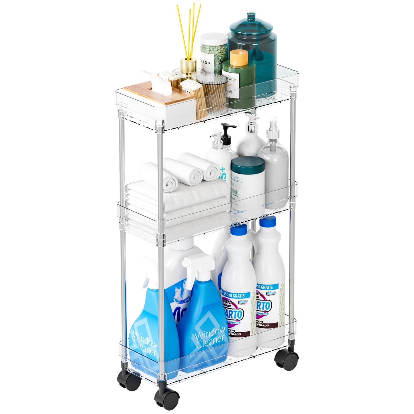 Yieach Slim Rolling Cart with Wheels for Small Spaces,3 Tier Skinny Utility Bathroom Storage Cabinet & Laundry Room Organization,5.1″W Narrow Shelf Unit for Small Spaces,Toilet Side,Office,Kitchen