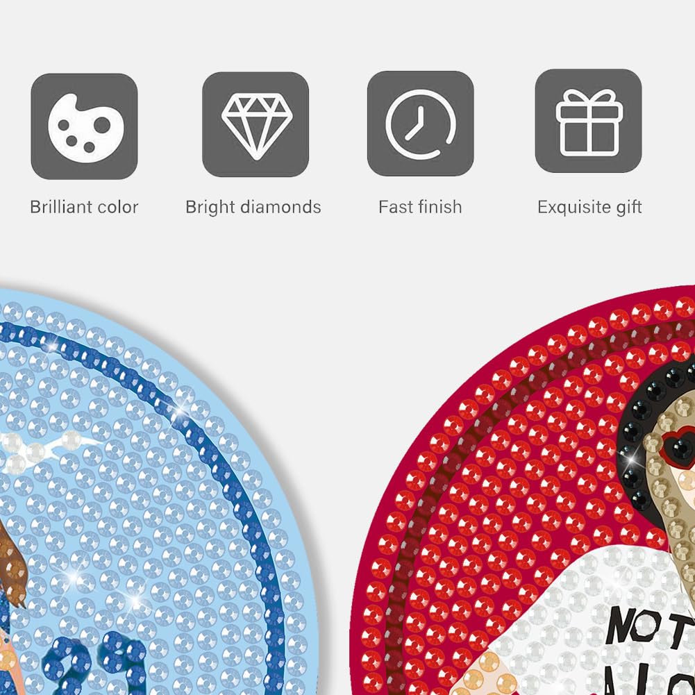 8PCs Diamond Paintings Coasters Kits Set,Singger Diamond Art Coasters with Holder, Crafts DIY Music Coasters, Diamond Art Kits Adult Craft Diamond Gift WoodArtSupply