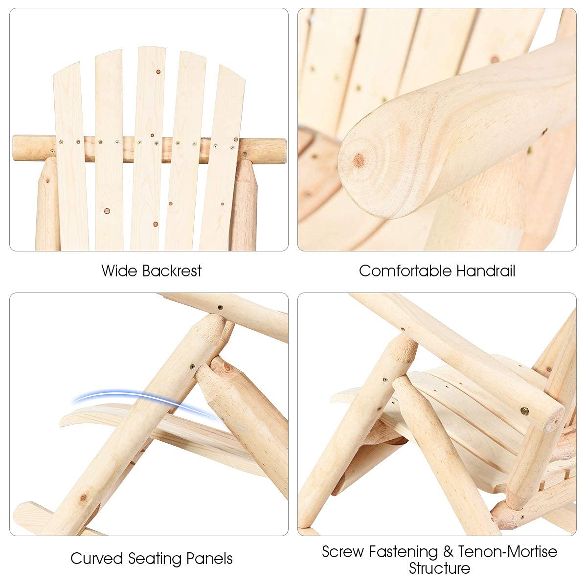 Giantex Log Wooden Rocking Chair Set of 2, Wood Porch & Patio Rockers with Slatted Seat and Backrest, Adirondack Rockers, Outdoor Accent Furniture for Balcony, Garden, Poolside, Backyard, Natural Giantex