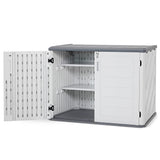 Macrout 25 Cu.Ft Small Plastic Outdoor Storage Cabinet with Shelves, 4.3 x 2.5 ft Waterproof Resin Outdoor Storage Shed with Floor, Lockable Horizontal Shed for Garden and Patio M MACROUT