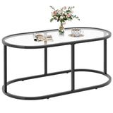 Wolawu Coffee Table Black Glass Coffee Tables for Living Room, Oval Table Center Table with Sturdy Metal Frame,Modern Tempered Glass Accent Tables for Bedroom Home Office Wolawu