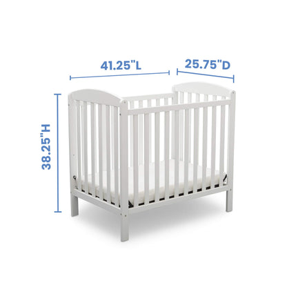 Delta Children Emery Mini Convertible Baby Crib with 2.75-inch Mattress, Bianca White