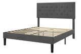 Allewie Full Size Button Tufted Platform/Fabric Upholstered Bed Frame with Adjustable Headboard/Wood Slat Support/Mattress Foundation/Dark Grey (Full) Allewie