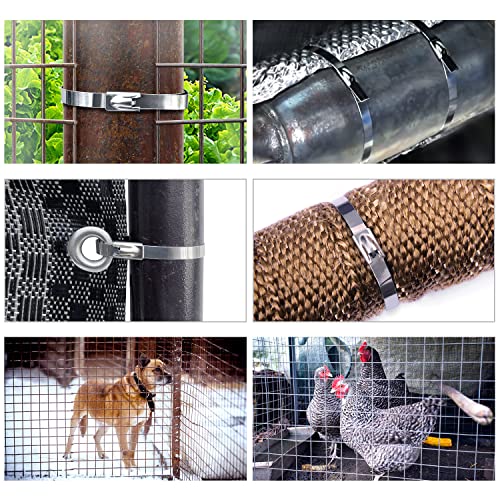 Sinlon Chain Link fence Ties 100pcs Multi-Purpose Self-Locking Metal Zip Ties Stainless Steel Zip Ties 11.8inch，Suitable For fixed Fence Thermal Insulation Shield Outdoor and Workshop Etc Sinlon