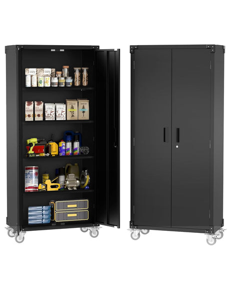 GarveeHome Metal Storage Cabinet 72" H with Wheels, Steel Tool Cabinet with Lock and 4 Adjustable Shelves and Lockable Rolling,Storage Organization for Home,Garage,Office GarveeHome