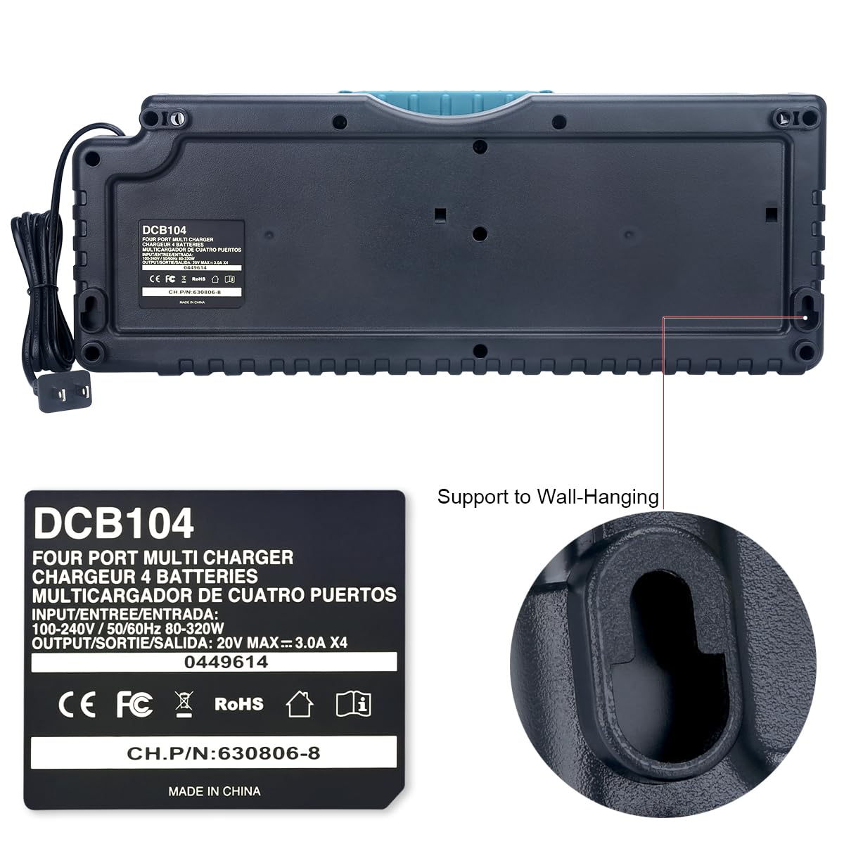 Biswaye DCB104 20V Battery 4-Port Rapid Charger Compatible with De-Walt 12V-20V MAX Lithium Battery DCB204 DCB206 DCB207 DCB606 DCB127 Charger DCB102 DCB118 DCB107 DCB115 - WoodArtSupply