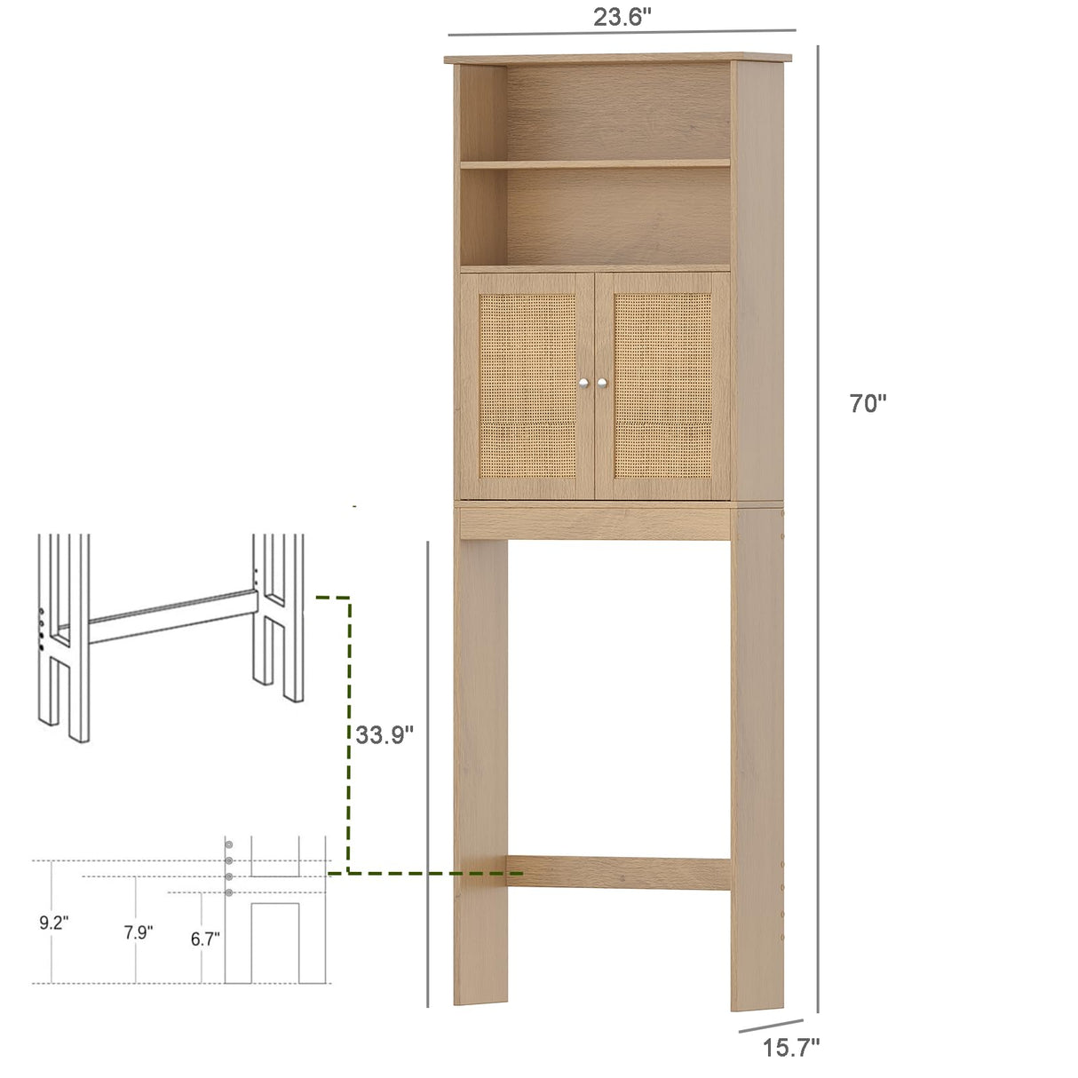 Reettic Tall Over The Toilet Storage with Two Doors, Floor Bathroom Space Saver with Inner Adjustable Shelf, Wooden Bathroom Cabinet Organizer Over Toilet, Natural BMGZ151M Reettic