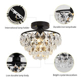 YYJLX Modern Small Crystal Ceiling Light Fixture Mini Black Semi Flush Mount Chandelier Light Fixture for Hallway Bedroom Bathroom Closet e26 YYJLX