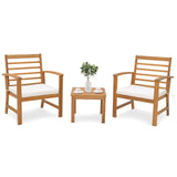 Tangkula 3 Pieces Outdoor Furniture Set, Acacia Wood Conversation Set with Soft Seat Cushions, Stable Acacia Wood Frame, Patio Sofa & Coffee Table Set for Backyard, Porch, Poolside (White) Tangkula