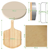 5 PCS Large Pizza Stone Set,Heavy Duty 16" Pizza Stone for Oven and Grill with Handle Rack,Pizza Peel(OAK), Pizza Cutter Rocker & Cooking Paper,Large Baking Stone for Pizza, Bread Gyreuni