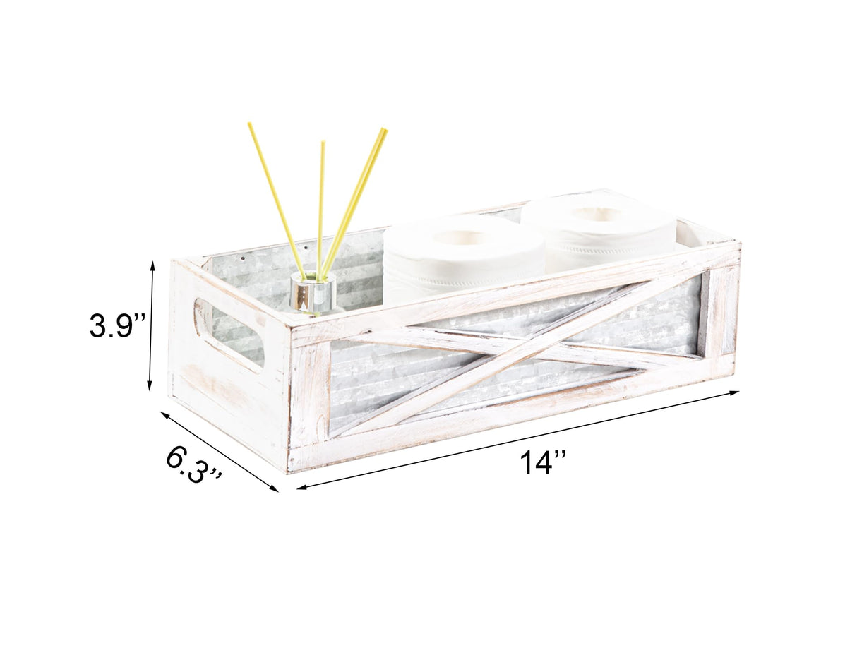 Venalys Wooden Toilet Tank Basket, Rustic Bathroom Decor Box, Farmhouse Toilet Paper Organizer Holder, Decorative Bathroom Storage Basket, Barn Door (Whitewash) Venalys