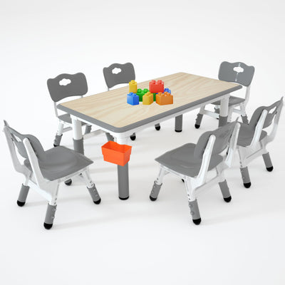 LulliSpace Kids Study Table and 6 Chairs Set,Height Adjustable Table and Chairs for Children and Toddlers,47.2"X23.6"Graffiti Desktop,Suitable for Daycare,Classrooms, Home