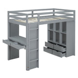 Bellemave Full Size Loft Bed with Desk, Storage, and LED Light in Gray Bellemave