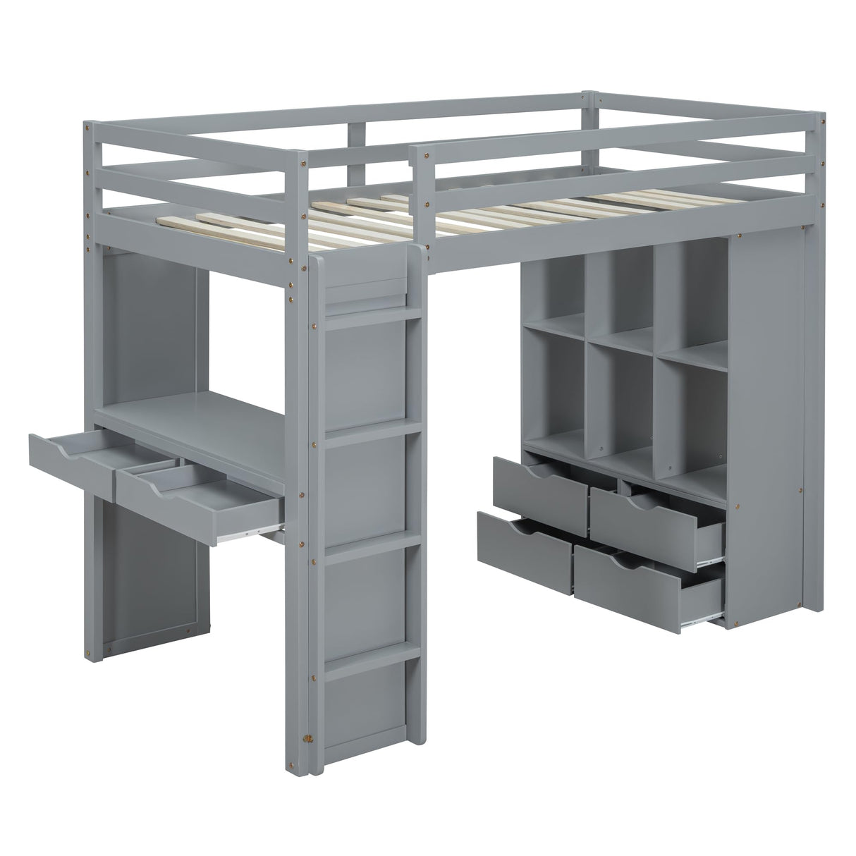 Harper & Bright Designs Twin Size Loft Bed with Desk & Storage Shelves, Wood Loft Bed Twin Size with LED Lights, Hight Loft Bed Frame for Kids,Boys,Girls,Teens, Gray Harper & Bright Designs