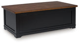 Signature Design by Ashley Wildenauer Lift Top Cocktail Table, Satin Finish Base, 2 Drawers, 2 Storage Bins, Hardwood Solids, 52" W x 28" D x 19" H, Light Brown & Black Signature Design by Ashley
