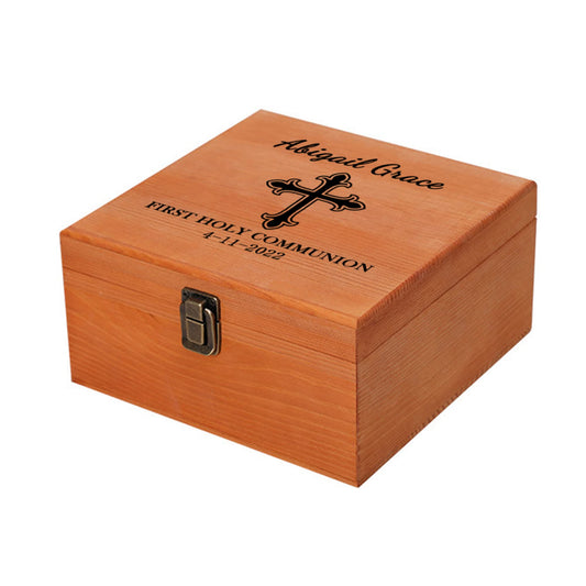 First Communion Gifts for Boys Girls Personalized Wooden Keepsake Box Custom Name Date Cross, First Holy Communion Gifts 1st Communion Gifts Customized Wood Memory Box with Lids - WoodArtSupply