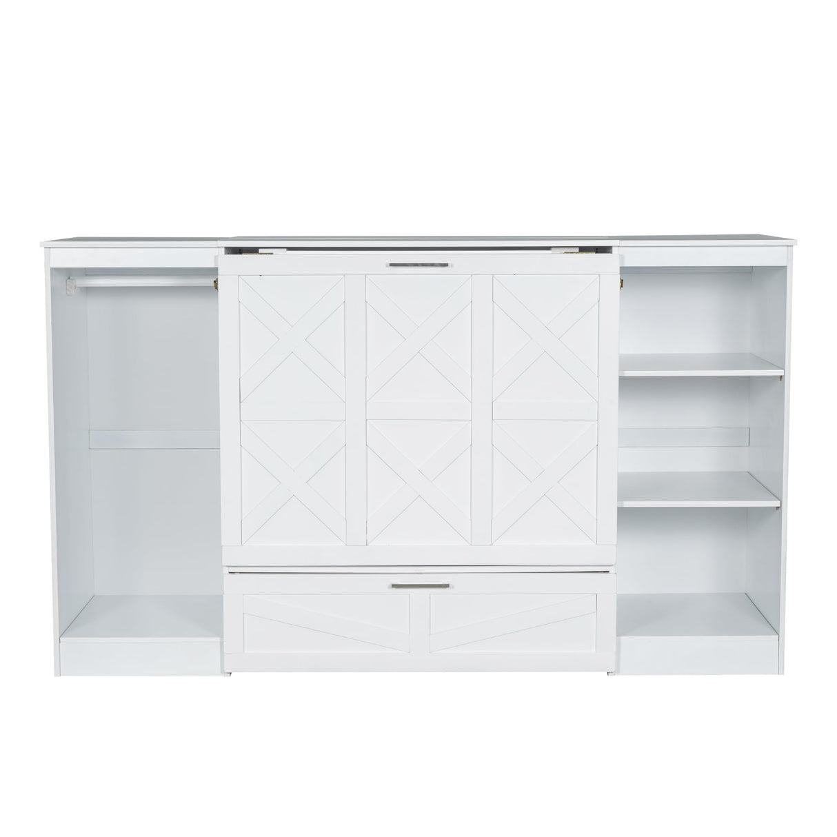 FAVSH Twin Size Murphy Bed with Bedside Shelves & Wardrobe, Wooden Wall Bed with Storage Drawer+Bookcase, Space-Saving Hidden Bed, Easy Assembly FAVSH