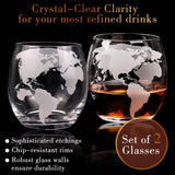 BLOCE Whiskey Decanter Sets for Men with Glasses, Etched World Globe Whiskey Gifts for Dad with 2 Glasses, 4 Ice Cubes Set, Dad Birthday Gift for All Kinds of Alcohol Drinks and Vodka BLOCE