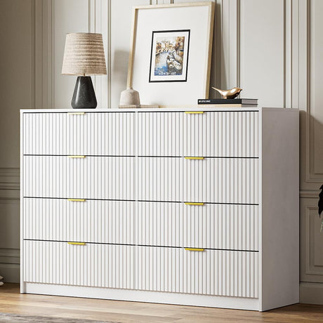 MAISONARIA White Dresser for Bedroom, 8 Drawer Double Dresser, Modern Chest of Drawers for Bedroom, Living Room, Entryway and Closet, 55" L x 15.7" D x 37.4" H MAISONARIA
