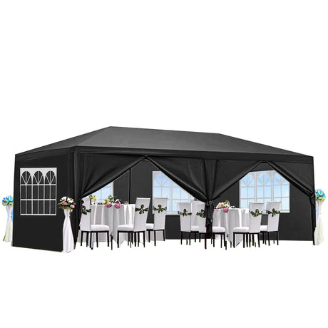 10x20 Party Tent, Outdoor Wedding Tents with 6 Removable Sidewalls, Gazebo Shelter for Parties Patio, Outside Waterproof Canopy Tents, Party Wedding BBQ Events Tent, Black MegaChoice
