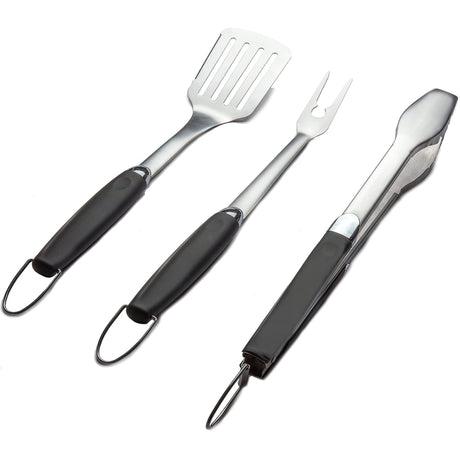 Simplistex 3 Piece Stainless Steel BBQ Grill Tool Set w/Tongs, Spatula & Fork - Accessories for Outdoor Barbecue Grills (3 Piece Set) Simplistex