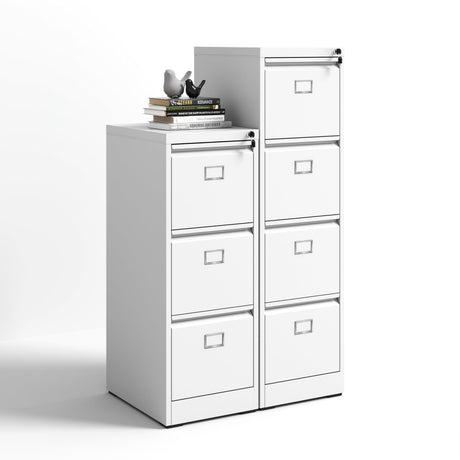 VIYET 4 Drawer File Cabinet, Metal Vertical File Cabinets with Lock for Home Office, 3 Drawer Office Steel Filing Cabinet for Hanging Files for A4/ Legal/Letter,Assembly Required (White) VIYET