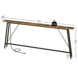 YATINEY 78.7" Skinny Console Table with Power Outlets, 5.9" Sofa Tables Narrow Long, Industrial Behind Couch Table, for Hallway, Entryway, Living Room, Rustic Brown and Black CT205UBR YATINEY