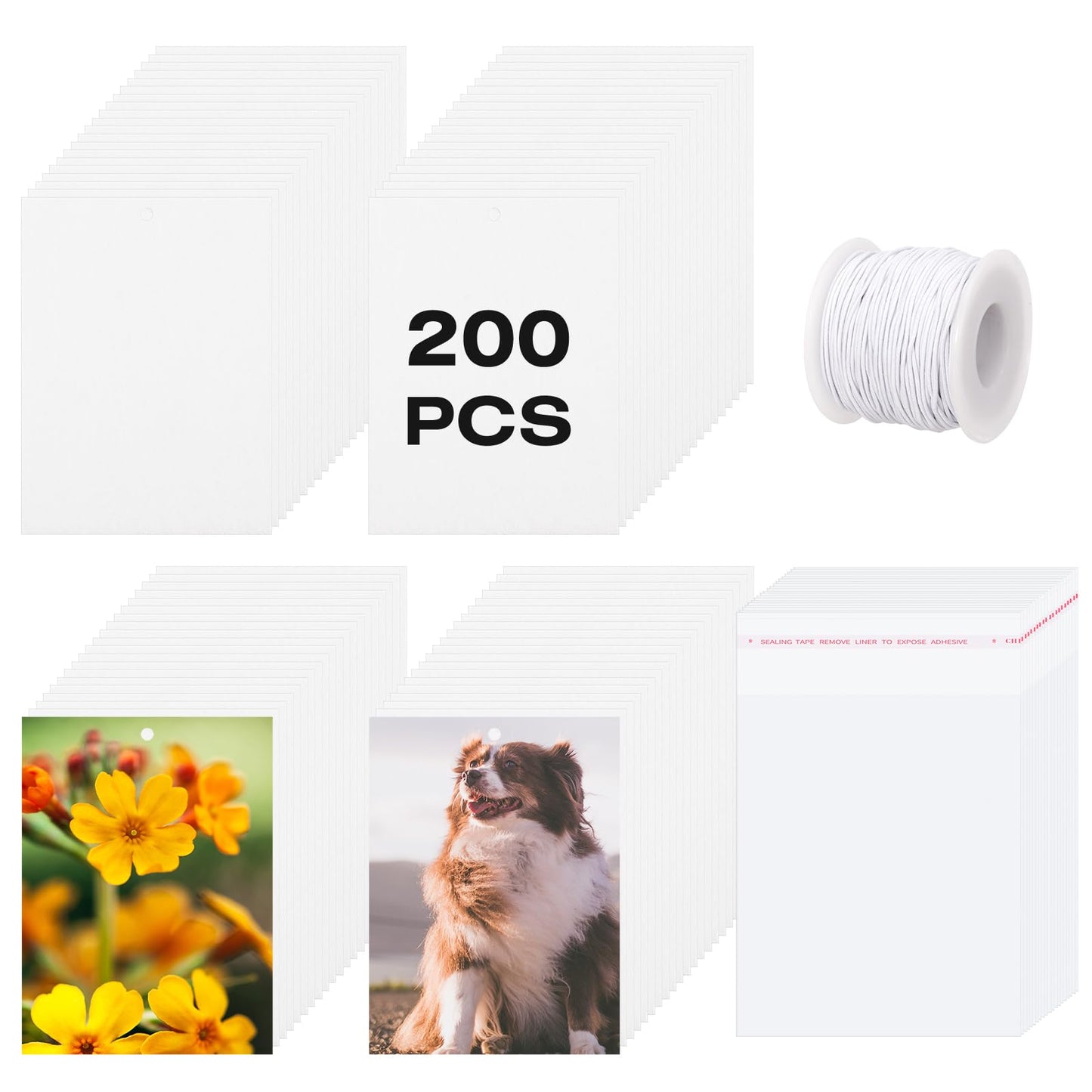 ZhouBoat 200 Pcs Sublimation Air Fresheners Blanks, Custom Photo Car Air Freshener, Sublimation Blanks Bulk DIY Scented Hanging Sheets Felt With 200 PCS Bags and 19.7in Rope for Car Home Hanging Decor