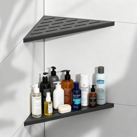 BATHLAVISH Corner Shower Shelves 10" Matte Black, 2 Pack 304 Stainless Steel Shower Corner Shelf Recessed Slot Design, Wall Mount Triangle Shower Caddy for Bathroom, Kitchen Organization BATHLAVISH