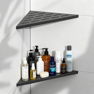 BATHLAVISH Corner Shower Shelves 10" Matte Black, 2 Pack 304 Stainless Steel Shower Corner Shelf Recessed Slot Design, Wall Mount Triangle Shower Caddy for Bathroom, Kitchen Organization